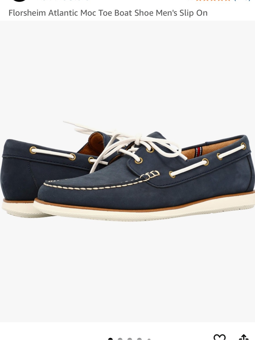 Florsheim Atlantic Navy Leather Moc Toe Boat Shoes with White Laces Size 8.5